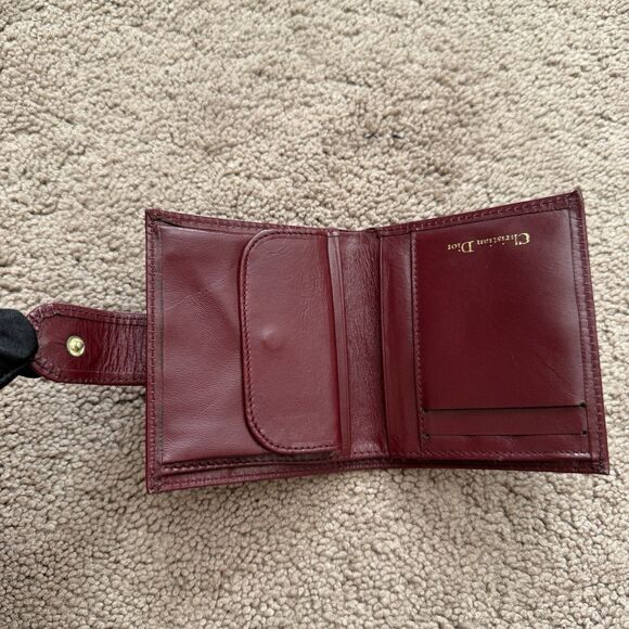 Christian Dior Vintage Men’s Leather Bifold Wallet Compact Burgundy - Picture 3 of 6
